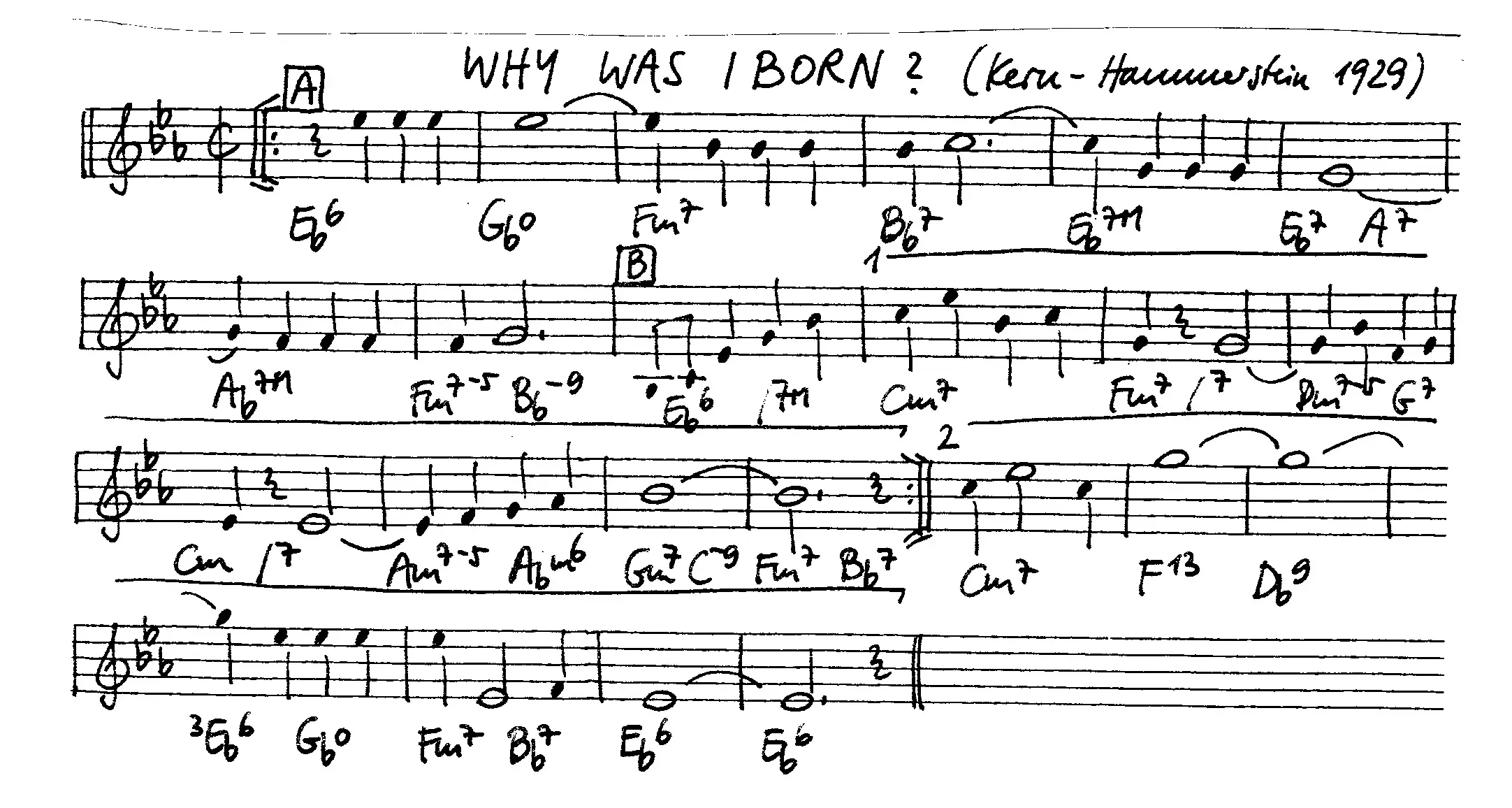 why was i born. Free Jazz Leadsheet, courtesy of The Jungle Jazz Band